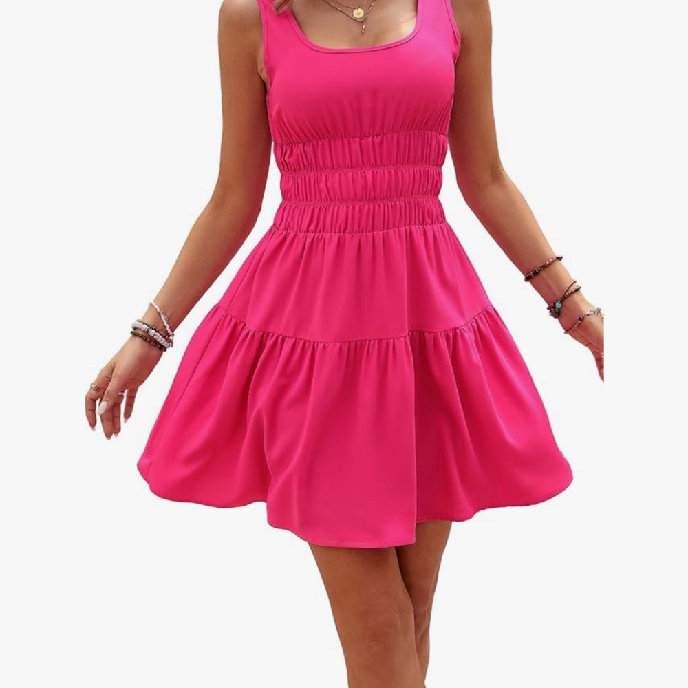Pink Scoop Neck Sleeveless Mini Sundress